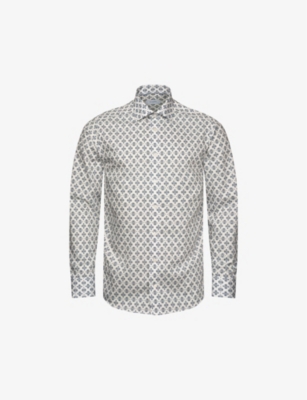 Shop Eton Men's White Medallion-print Slim-fit Cotton And Lyocell Shirt