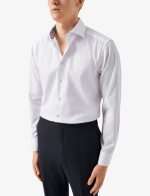 Shop Eton Mens White Signature Twill Geometric-weave Contemporary-fit Cotton Shirt
