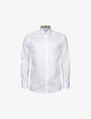 ETON: Signature Twill geometric-weave contemporary-fit cotton shirt