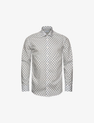 Eton Mens White Medallion-print Contemporary-fit Cotton And Lyocell Shirt