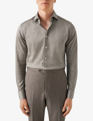 Shop Eton Men's Light Green Solid Filo Di Scozia Slim-contemporary-fit Cotton-piqué Shirt
