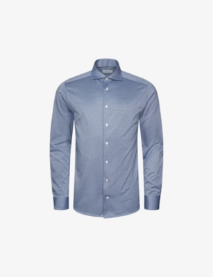Eton Men's Mid Blue Solid Filo Di Scozia Slim-contemporary-fit Cotton-piqué Shirt