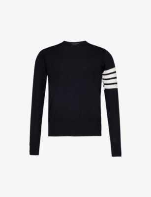 Shop Thom Browne Men's Vy Four-bar Crewneck Wool-knit Jumper In Navy