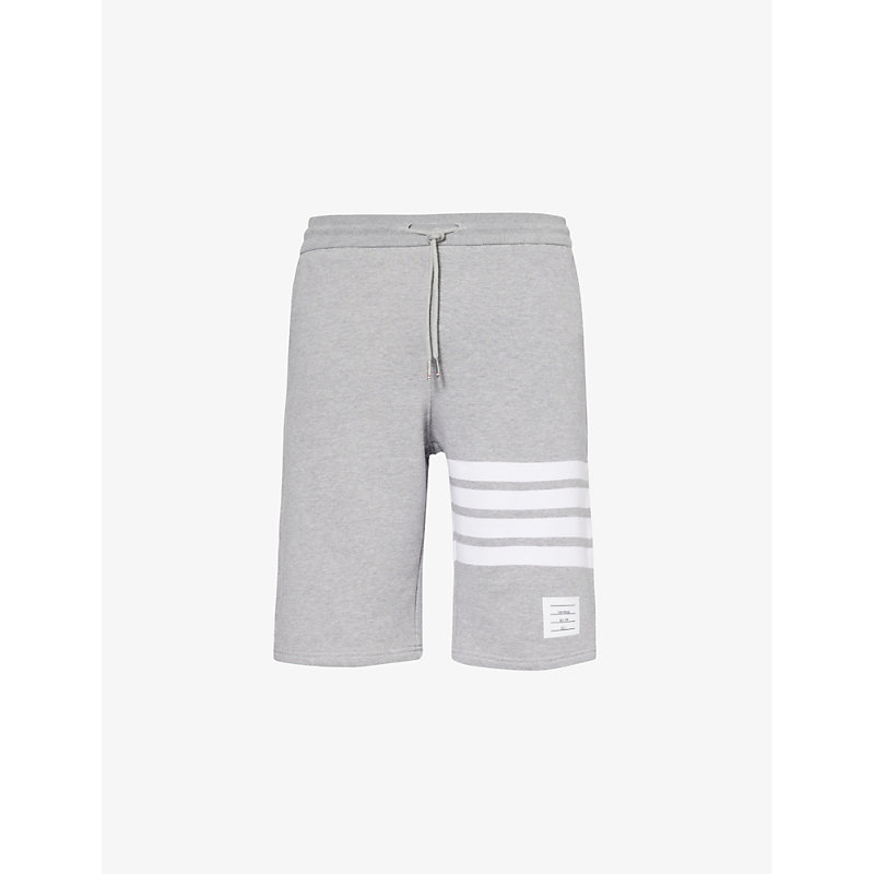 Thom Browne Mens Light Grey Four-bar Regular-fit Cotton-jersey Shorts