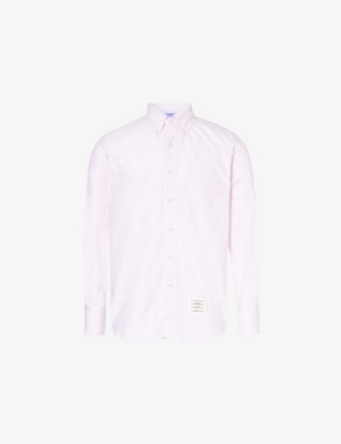 Shop Thom Browne Mens Brand-patch Regular-fit Cotton Shirt Lt Pink