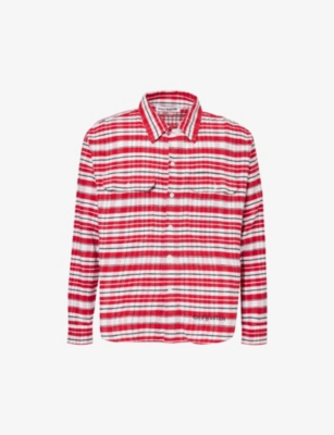 Shop Cole Buxton Men's Red Black White Checked Logo-embroidered Cotton Shirt