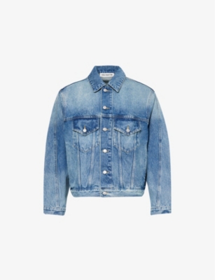 Cole Buxton Mens Blue Relaxed-fit Spread-collar Denim Jacket