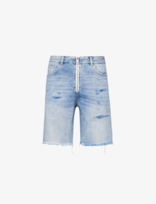 Cole Buxton Mens Blue Brand-embroidered Denim Shorts