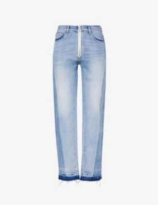 COLE BUXTON: Brand-embroidered straight-leg mid-rise jeans