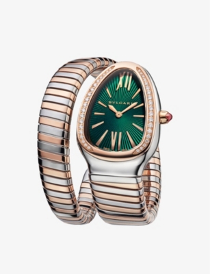 BVLGARI: SP35C4SPGD1T Serpenti Tubogas 18ct rose-gold, stainless-steel and 0.29ct diamond quartz watch