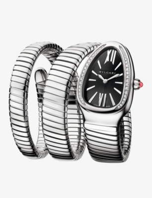 Shop Bvlgari Stainless Steel Sp35bsds2t Serpenti Tubogas Stainless-steel And 0.29ct Diamond Quartz Watch