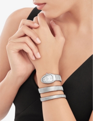 Bvlgari Sp35c6sds2tl Serpenti Tubogas Stainless-steel And 0.401ct Brilliant-cut Diamond Quartz Watch In Stainless Steel