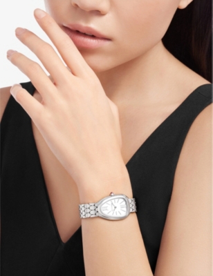 Shop Bvlgari Stainless Steel Serpenti Seduttori Sp33wss 33m Stainless-steel And Rubellite Quartz Watch