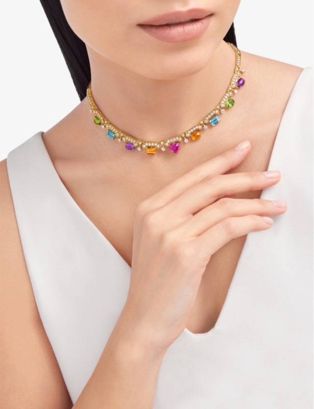 Allegra 18ct yellow-gold, 6.66ct brilliant-cut diamond and mixed-gemstone necklace