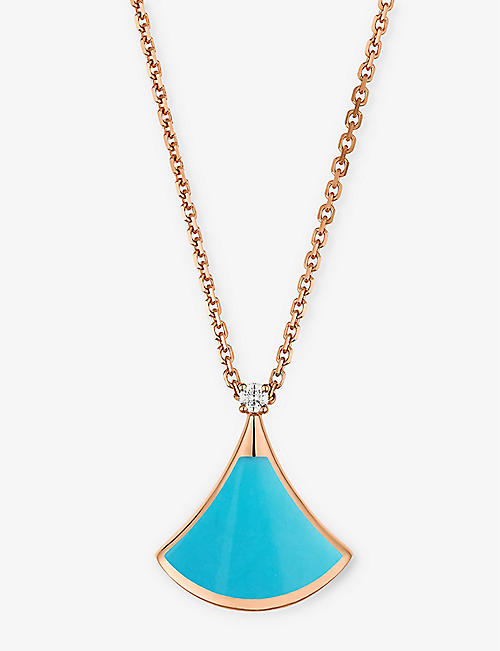 BVLGARI: Divas’ Dream 18ct rose-gold, 0.03ct brilliant-cut diamond and turquoise pendant necklace