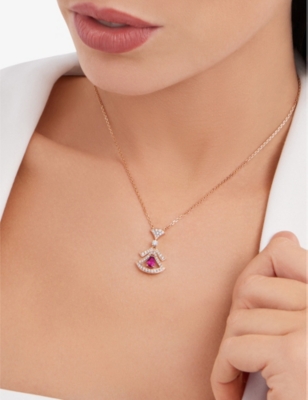 BVLGARI: Divas’ Dream 18ct rose-gold, 0.46ct brilliant-cut diamond and rubellite pendant necklace