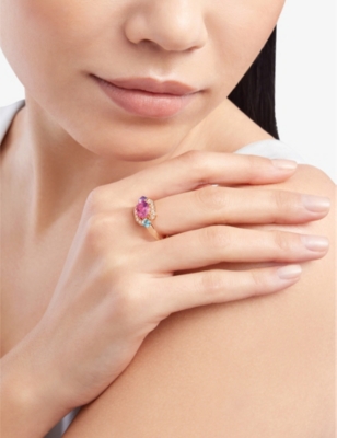 BVLGARI: Allegra 18ct rose-gold, pink tourmaline, amethyst, blue topaz and 0.2ct diamond ring