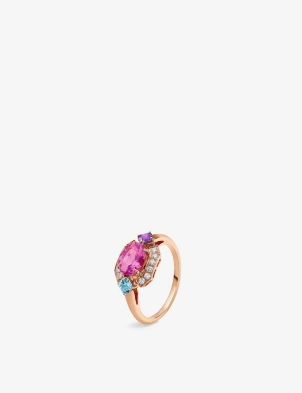 Allegra 18ct rose-gold, pink tourmaline, amethyst, blue topaz and 0.2ct diamond ring