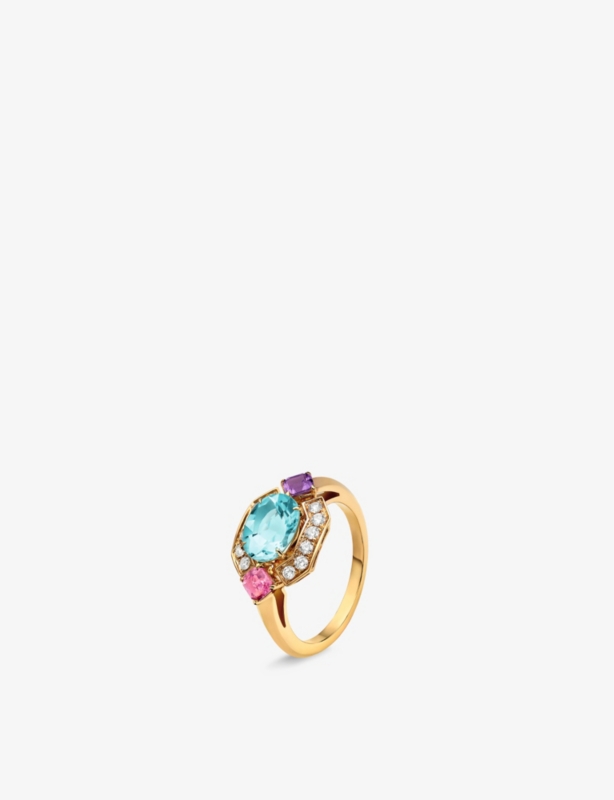 Allegra 18ct yellow-gold, pink tourmaline, amethyst, aquamarine and 0.2ct diamond ring