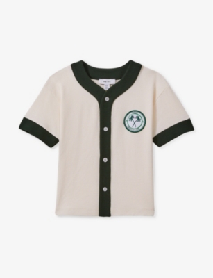 Reiss Kids' Ark Brand-patch Cotton Shirt 3-13 Years In Ecru/green