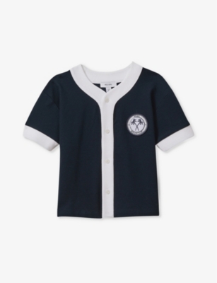 Reiss Kids' Ark Brand-patch Cotton Shirt 3-13 Years In Navy/white