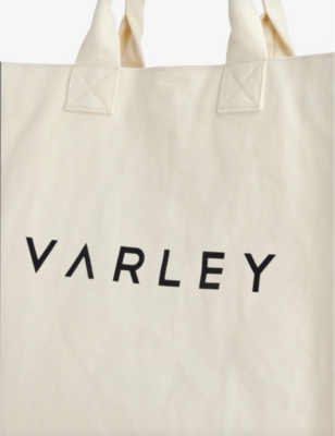Shop Varley Ivory Market Brand-print Cotton Tote Bag