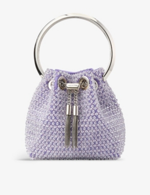 JIMMY CHOO: Bon Bon Micro crystal-embellished satin top-handle bag