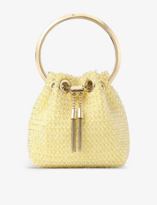 JIMMY CHOO: Bon Bon Micro crystal-embellished satin top-handle bag