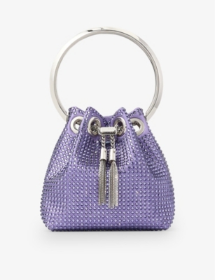 JIMMY CHOO: Bon Bon Micro crystal-embellished satin top-handle bag