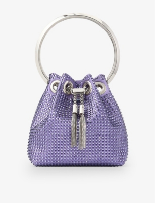 JIMMY CHOO: Bon Bon Micro crystal-embellished satin top-handle bag