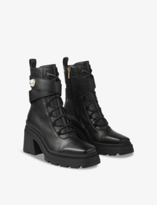 Noemi 80 logo-embellished grained-leather heeled ankle boots