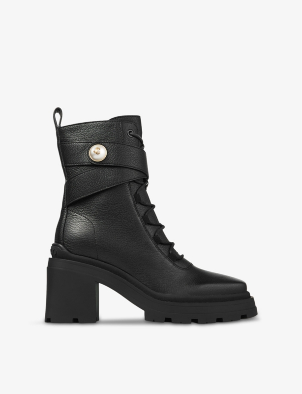 Noemi 80 logo-embellished grained-leather heeled ankle boots