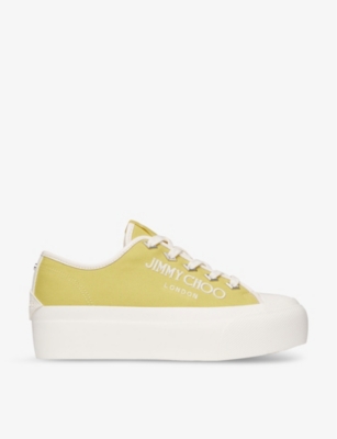 Shop Jimmy Choo Women's X Sunbleached Yellow Palma Maxi Logo-embroidered Canvas Low-top Trainers