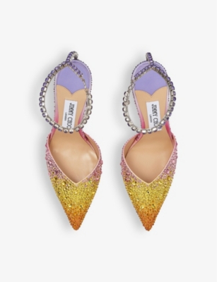 Shop Jimmy Choo Womens Sunset Mix/crystal Saeda 100 Crystal-embellished Satin Heeled Courts