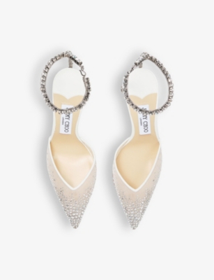 JIMMY CHOO WOMENS WHITE/CRYSTAL SAEDA 100 CRYSTAL-EMBELLISHED MESH HEELED COURTS EUR 39 / 6 UK 