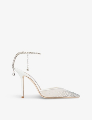 JIMMY CHOO: Saeda 100 crystal-embellished mesh heeled courts