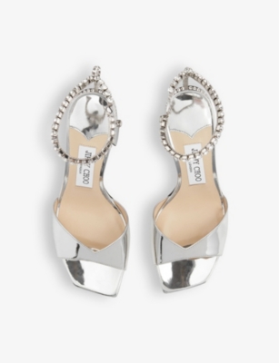 Shop Jimmy Choo Womens Silver/crystal Saeda 85 Crystal-embellished Metallic-leather Heeled Sandals