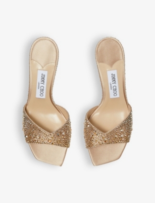 Shop Jimmy Choo Womens Gold/crystal Skye 70 Crystal-embellished Satin Sandals Eur 39.5 / 6.5 Uk
