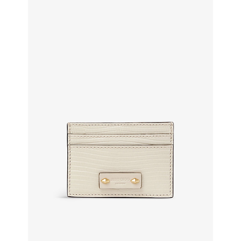 Jimmy Choo Umika Croc-embossed Leather Cardholder In Bamboo/gold