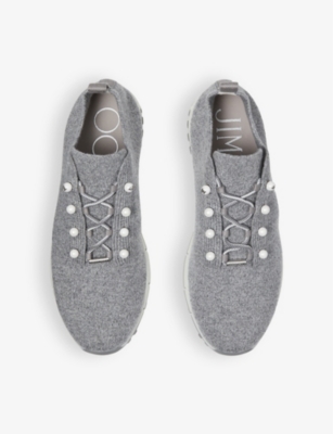 JIMMY CHOO: Veles faux pearl-embellished low-top knitted trainers