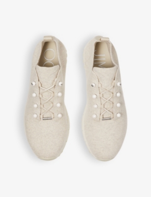 JIMMY CHOO WOMENS X BAMBOO MIX VELES FAUX PEARL-EMBELLISHED LOW-TOP KNITTED TRAINERS&NBSP; EUR 35 / 2 UK 