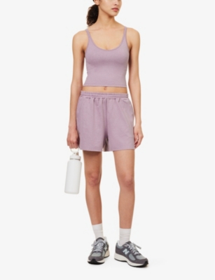 Shop Vuori Women's Lilac Heather Halo Performance Scoop-neck Cropped Stretch-recycled Polyester Top