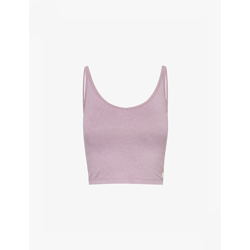 Shop Vuori Halo Performance Scoop-neck Cropped Stretch-recycled Polyester Top In Lilac Heather