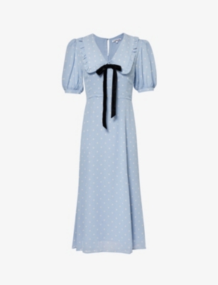 Shop Reformation Womens Dewdrop Buchanan Bow-embellished Crepe Midi Dress