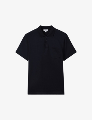 Reiss Mens Vy Austin Short-sleeve Cotton Polo Shirt In Navy