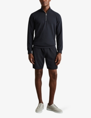 Reiss Mens Navy Illinois Half-zip Regular-fit Stretch-woven Jumper In Navy
