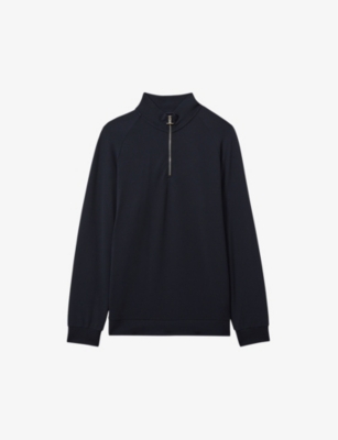 Reiss Mens Navy Illinois Half-zip Regular-fit Stretch-woven Jumper In Navy