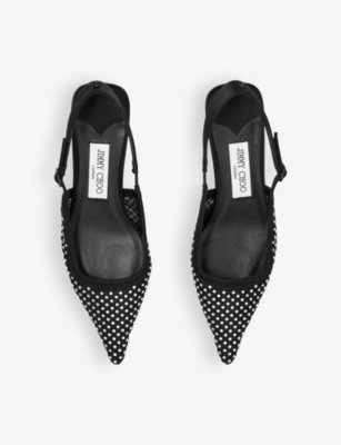 JIMMY CHOO: Amel 50 crystal-embellished mesh heeled courts
