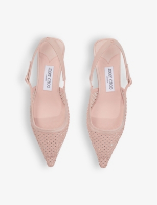 Shop Jimmy Choo Women's Macaron/crystal Amel 50 Crystal-embellished Mesh Heeled Courts