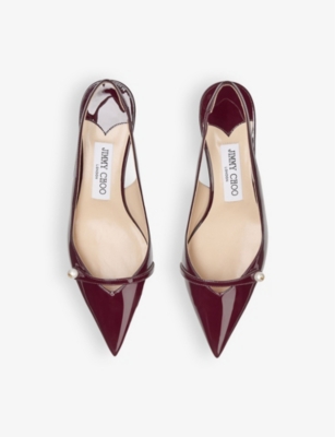 JIMMY CHOO: Amita 45 faux pearl-embellished patent-leather heeled courts